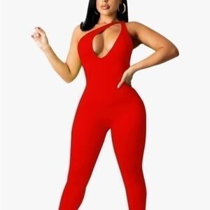 One Shoulder Sleeveless Cut Out Jumpsuit